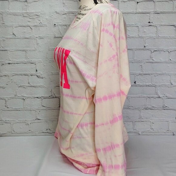 VICTORIA’S SECRET 'PINK' LOGO CREW MID~SLEEVE TIE-DYE ULTRA SOFT TEE - Picture 4 of 16